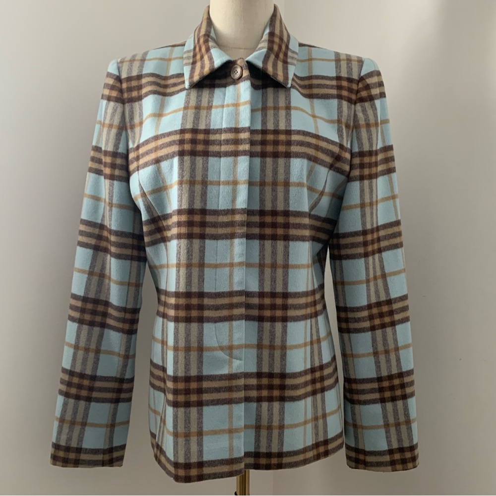 Vintage Doncaster Wool Angora Blend Blue and Brown Plaid Jacket